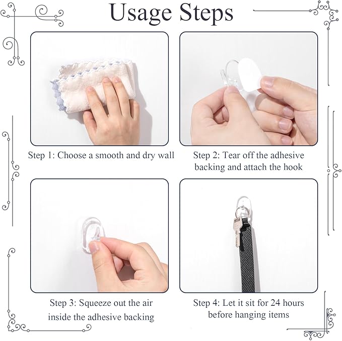 Jetec 60 Pieces Clear Adhesive Wall Hooks Transparent Reusable Seamless Hooks - Image 3