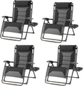 Zero Gravity Chair Set of 4 Oversized Padded Recliner with Adjustable Headrest & Cup Holder - 600D Oxford Folding Lounge Chair for Outdoor Camping, Patio, Poolside (Black & Gray) by Unknown
