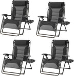Zero Gravity Chair Set of 4 Oversized Padded Recliner with Adjustable Headrest & Cup Holder - 600D Oxford Folding Lounge Chair for Outdoor Camping, Patio, Poolside (Black & Gray) by Unknown