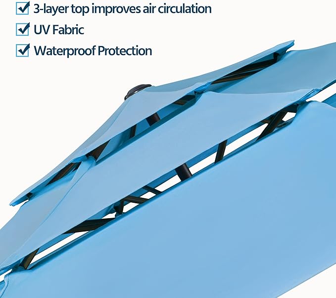 Yaheetech 3-Tier Patio Parasol 10ft Vented Outdoor Canopy Sun Shade Large Market Table Umbrella Double-layer Cloth & Push-button Tilting for Yard/Garden/Park Sky Blue - Image 3