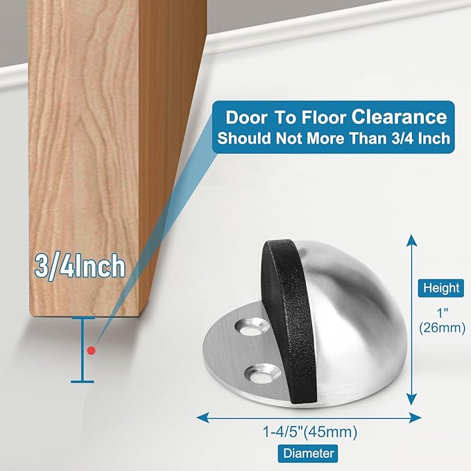 4 Pack Door Stoppers Self Adhesive Floor Mounted Door Stops No Drill Stainless - Image 2