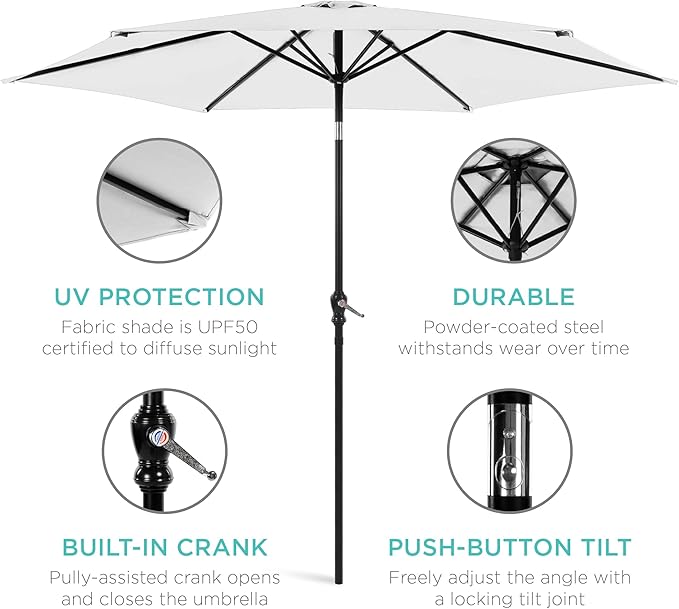 Best Choice Products 10ft Outdoor Table Compatible Steel Polyester Market Patio Umbrella w/Crank and Easy Push Button Tilt - Image 5