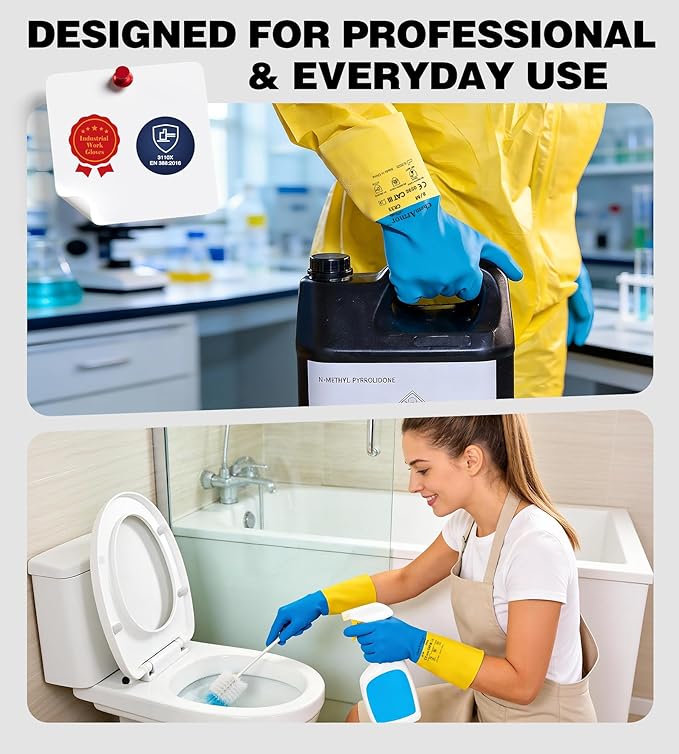 2 Pairs Neoprene and Rubber Blend Heavy-Duty Chemical Gloves, Protective - Image 6