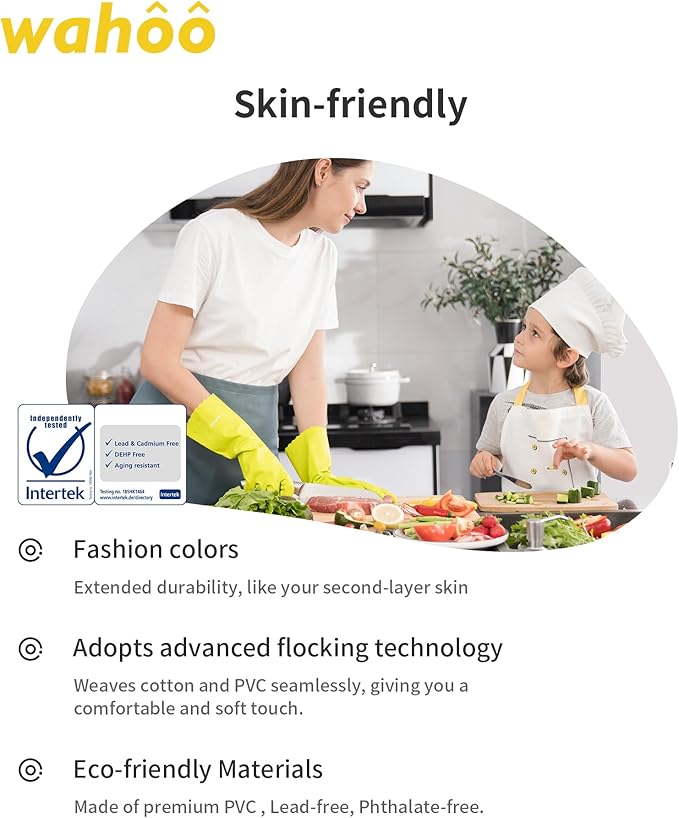 wahoo 3 Pairs Skin-Friendly Cleaning Gloves, Cotton Flocked Lined Dishwashing - Image 3