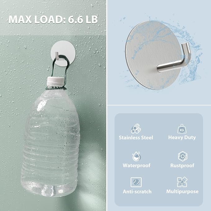 VIS'V Adhesive Hooks, Small Metal Shower Wall Stick on Hooks, Waterproof - Image 4