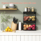 Black Kitchen Wall Hanging Storage Basket Set of 2, Rustic Stackable Kitchen - Image 2