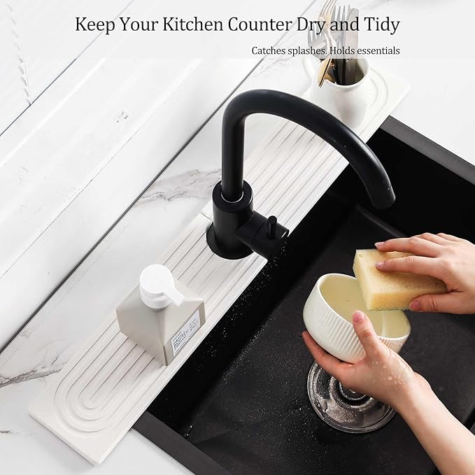 Stone Faucet Mat For Kitchen Sink, 23.6" Diatomite Quick Drying Stone Mat For - Image 4