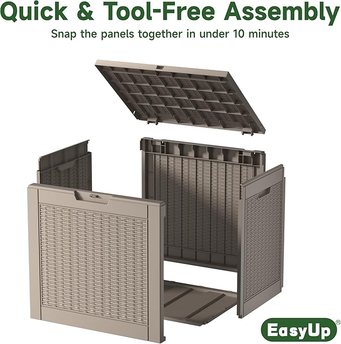 EasyUp 31 Gallon Outdoor Storage Box, Resin Waterproof UV-Resistant Deck Box, Reinforced Stability for Patio, Garden, and Poolside, Rattan Gray - Image 7