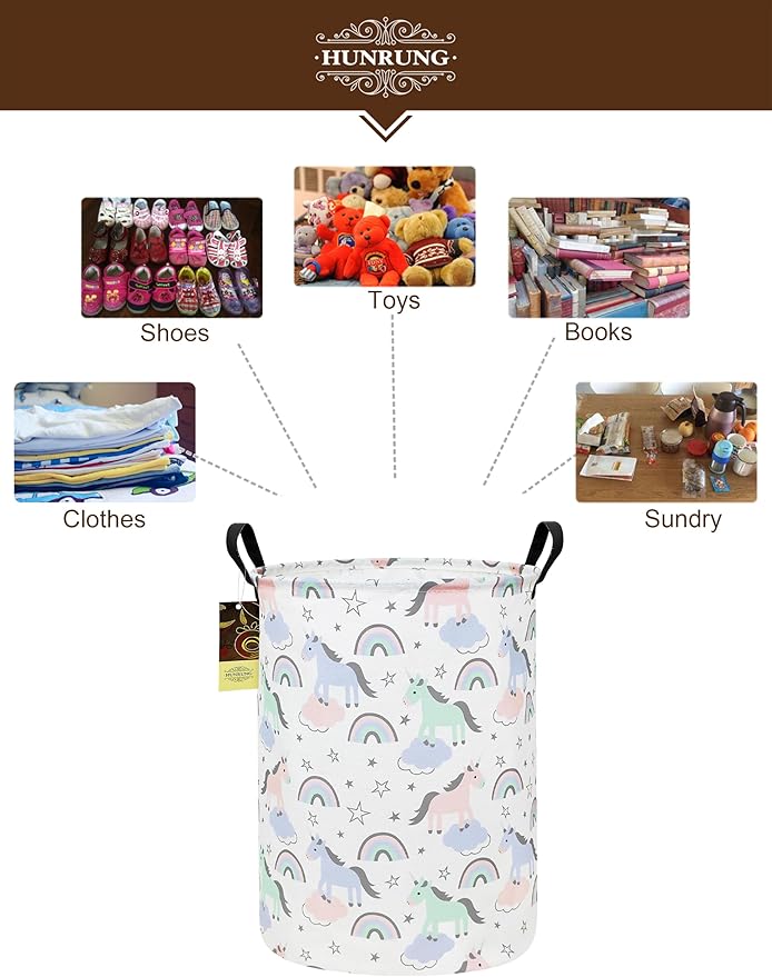 HUNRUNG Laundry Hamper, Large Canvas Fabric Lightweight Storage Basket Toy - Image 3