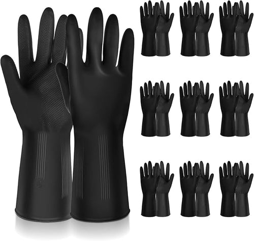 10 Pairs Chemical Resistant Latex Gloves, Heavy Duty Black Rubber Gloves by AojSup