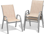 Patio Chairs Sset of 4, Easily Set Up Stackable Outdoor Dining Chairs with High Back and Wide Seat, All Weather Breathable Outdoor Chairs Set of 4 with Metal Frame for Backyard Deck Pool, Beige by Dovov
