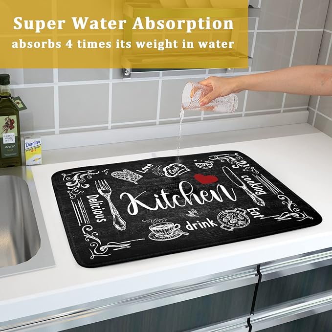 Kawani Black Coffee Bar Dish Drying Mats - Image 7