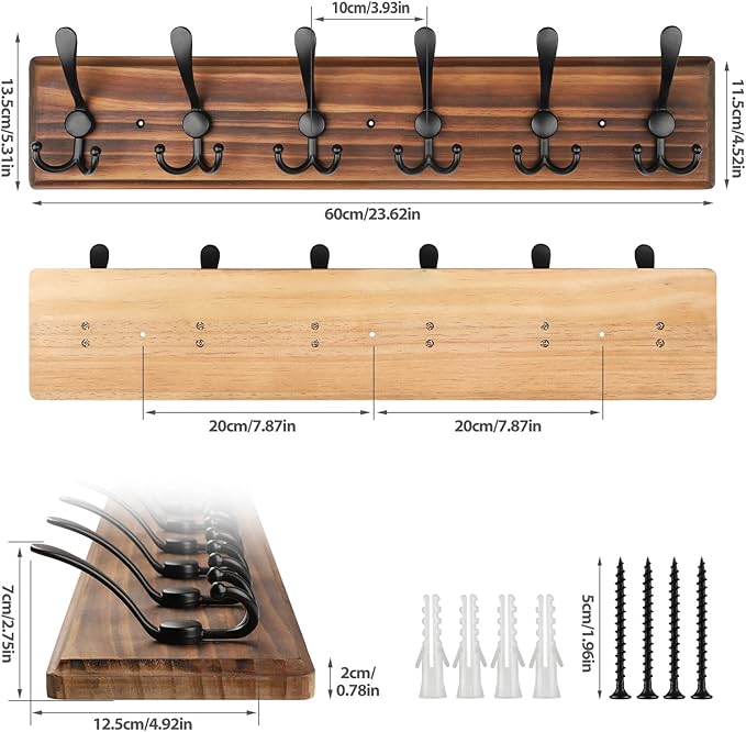 Coat Rack Wall Mount, Wooden Heavy Duty Coat Rack - Image 2