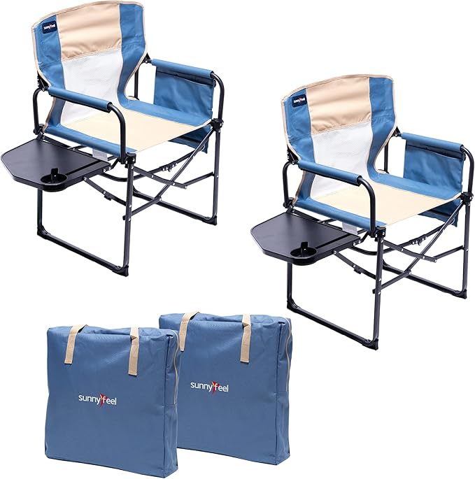 SUNNYFEEL Camping Directors Chair, Heavy Duty,Oversized Portable Folding Chair with Side Table, Pocket for Beach, Fishing,Trip,Picnic,Lawn,Concert Outdoor Foldable Camp Chairs by SunnyFeelCamping