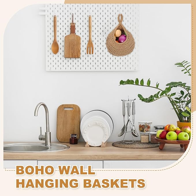 uxcell Hanging Fruit Baskets for Kitchen, Hand-Woven Wall Hanging Storage Jute - Image 5