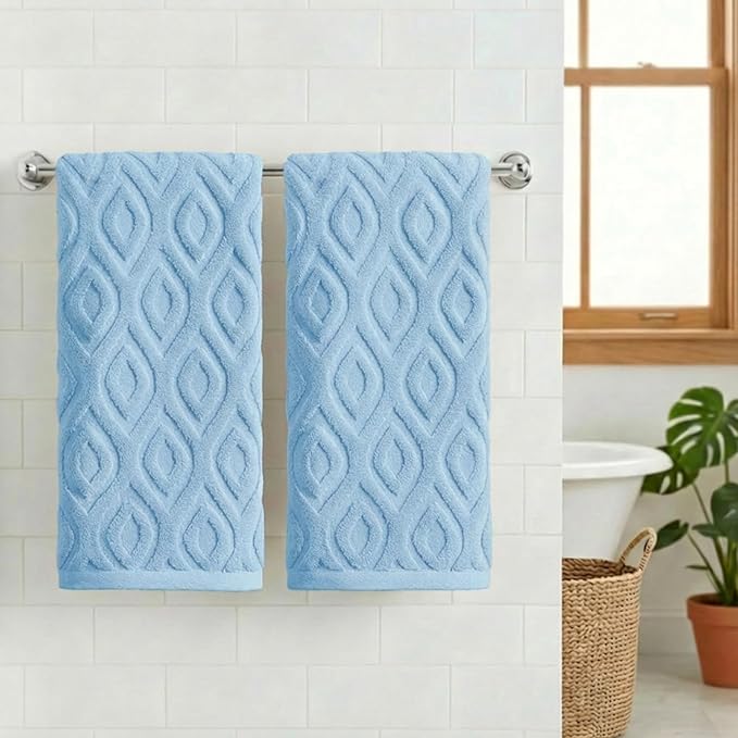 Artoid Mode 2 Pcs Light Blue 3D Diamond Grid Jacquard Hand Towels - Image 2