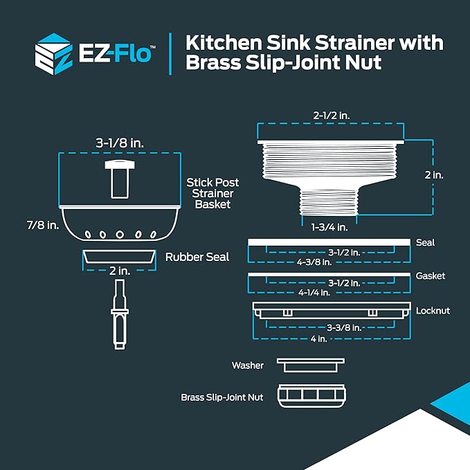 EZ-FLO Kitchen Sink Strainer Fits 3-1/2 Inch Opening, Sink Drain Assembly - Image 6