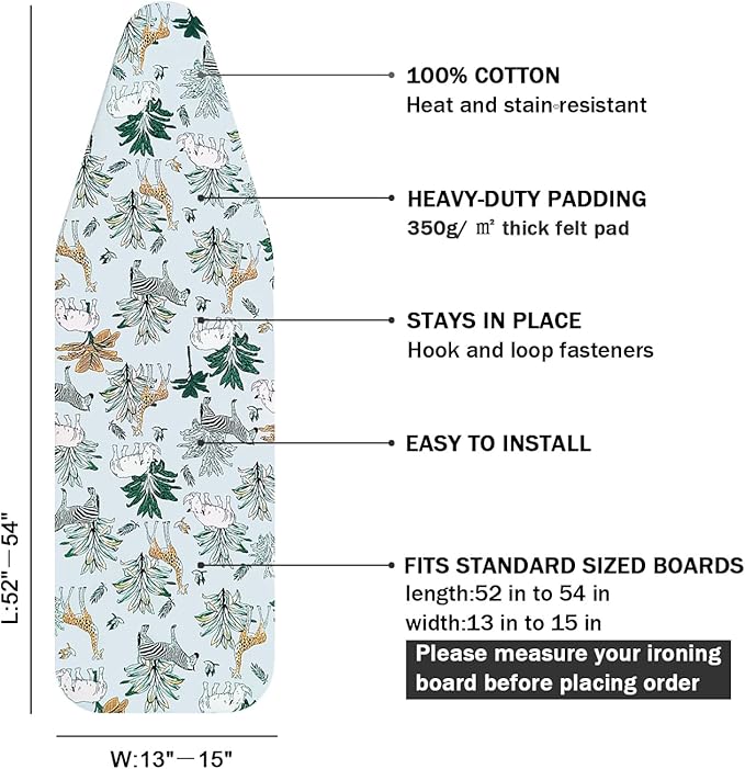 Ironing Board Cover and Pad Standard Size 15 x 54, 3 Pairs of Hook and Loop - Image 2