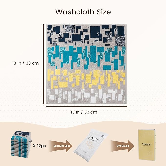 SEMAXE 100% Cotton Washcloths 12-Pack, 13 × 13 Inch Soft Luxury Face Towels – - Image 2