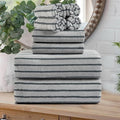 Oliven 8 Pcs Gray Cabana Stripe Bath Towel Set Oversize Bath Sheet-2 Bathroom by Oliven