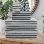 Oliven 8 Pcs Gray Cabana Stripe Bath Towel Set Oversize Bath Sheet-2 Bathroom by Oliven