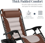 Best Choice Products Oversized Padded Zero Gravity Chair, Folding Outdoor Patio Recliner, XL Anti Gravity Lounger for Backyard w/Headrest, Cup Holder, Side Tray, Polyester Mesh - Brown/Oyster - Image 4