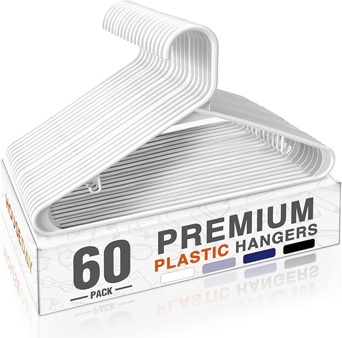HOUSE DAY White Plastic Hangers 60 Pack, Clothes Hangers by HOUSEDAY