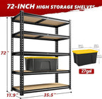REIBII 2400LBS Storage Shelves 5 Tier Garage Shelving Heavy Duty Adjustable Garage Shelves, Utility Rack Shelf, Shelving Units for Storage Warehouse Pantry Closet, 35.5" W x 11.9" D x 72" H, Black - Image 3