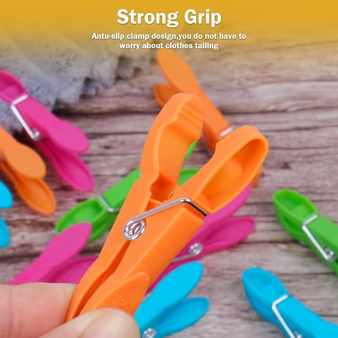 60 Pack Clothes Pins，Colored Plastic Clothespins，Strong Grip Laundry - Image 2