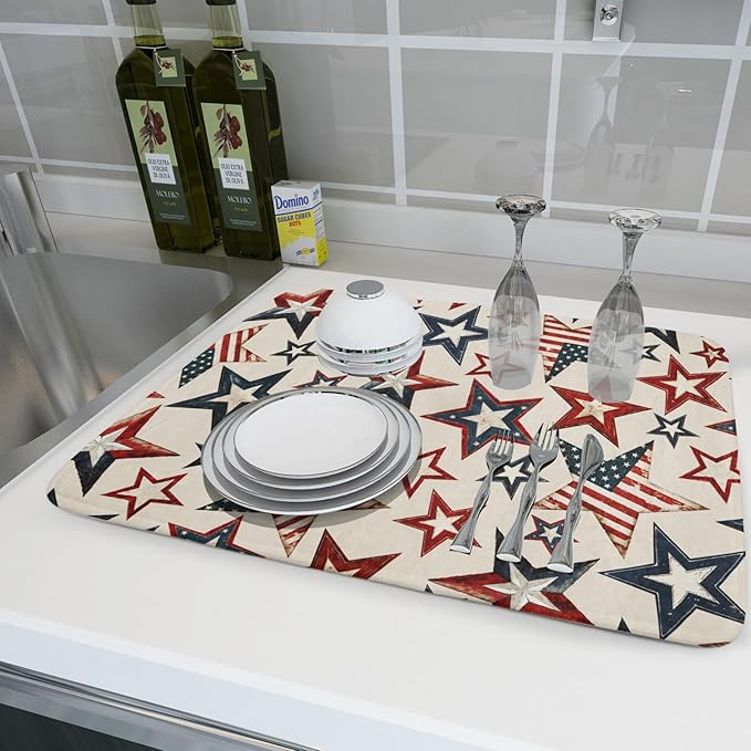 Flag Stars Stripes Patriotic 4th of July Dish Drying Pad 18 x 24 Inch - Image 6