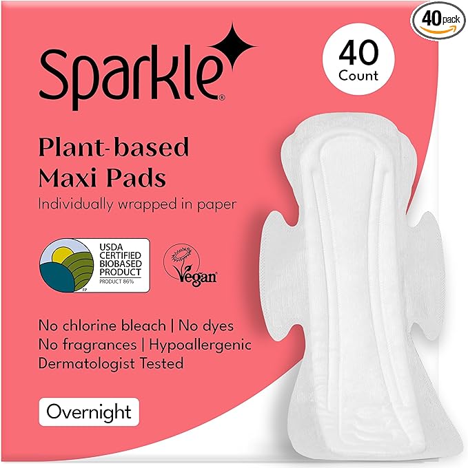 Sparkle Sanitary Pads for Women Overnight, Plant-Based Maxi Pads by Sparkle