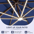 10 X 13 FT Cantilever Outdoor Patio Umbrella with Led Lights Large Heavy Duty 360° Rotation Double Top Offset Rectangular Umbrellas for Backyard Garden Pool Outside Deck, Navy - Image 4