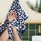 Jacquotha Cotton Hand Towels Navy Checkered Floral - Image 7