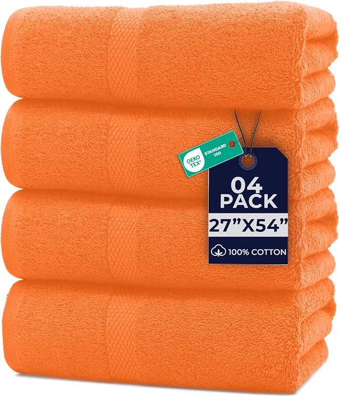 DAN RIVER Bath Towels Set of 4, 27 x 54 Inches, 100% Cotton, Larger & Lighter by DanRiver