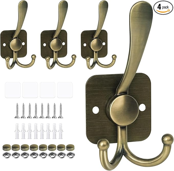 VIS'V Coat Hooks Wall Mount, Metal Self Adhesive 3 Prong Coat Hanger Hooks by VISV