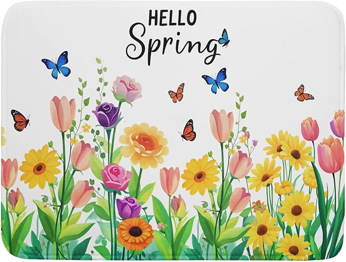 Hello Spring Flowers Green Dish Drying Mat 18 x 24 Inch by APORTT
