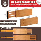 6 Pack Drawer Dividers 6 Inch High, 11”-17" Adjustable Bamboo Organizers Large - Image 6