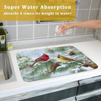 Winter Dish Drying Mat for Kitchen Counter Cardinal Birds Pine Trees Festival - Image 7