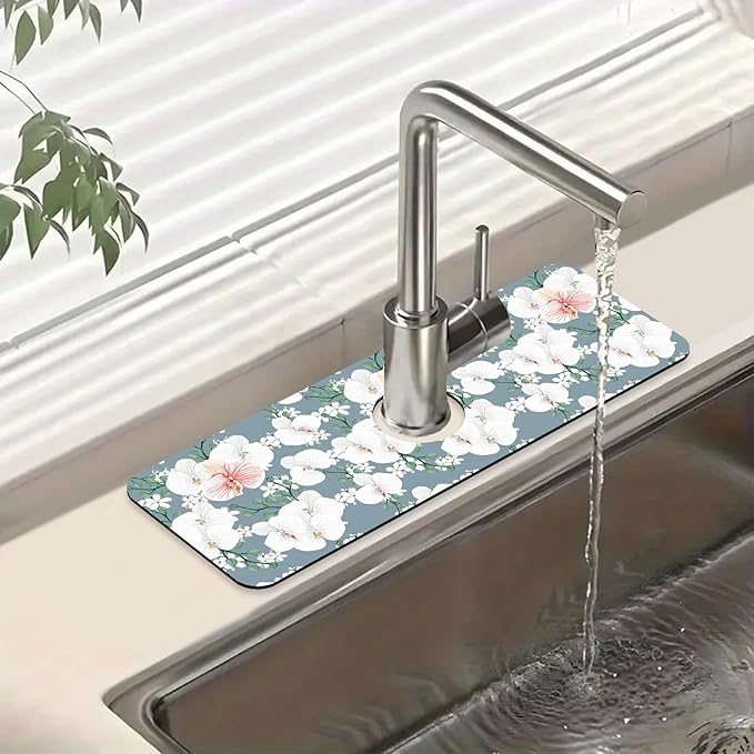 Colorful Wildflowers Kitchen Sink Splash Guard Faucet Mat White Orchid Super by Unknown