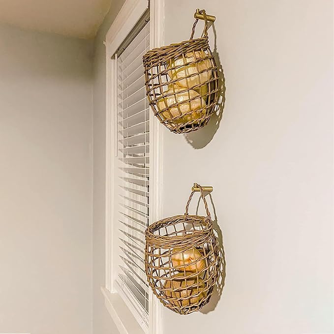 Elsjoy Set of 2 Hanging Onion Basket, Wall Mount Small Wicker Baskets - Image 8