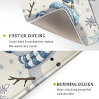 Winter Snowman Dish Drying Mat for Kitchen Counter 18x24 Blue Snowflake Bird - Image 3
