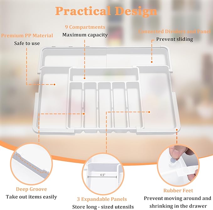 Large Silverware Drawer Organizer Expandable Kitchen Utensil Organizer BPA Free - Image 7