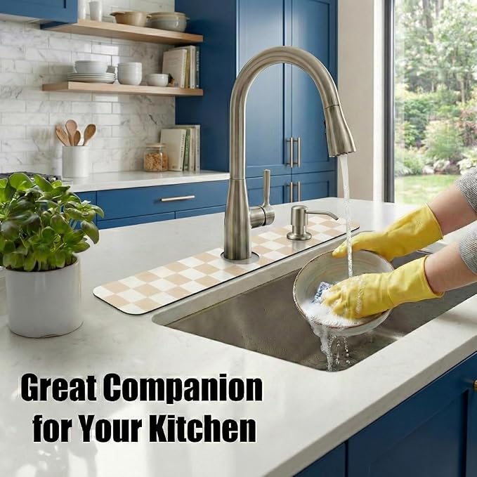 Customizable Kitchen Sink Faucet Mat: 24" Lx4 W Checkered Bathroom Counter - Image 4