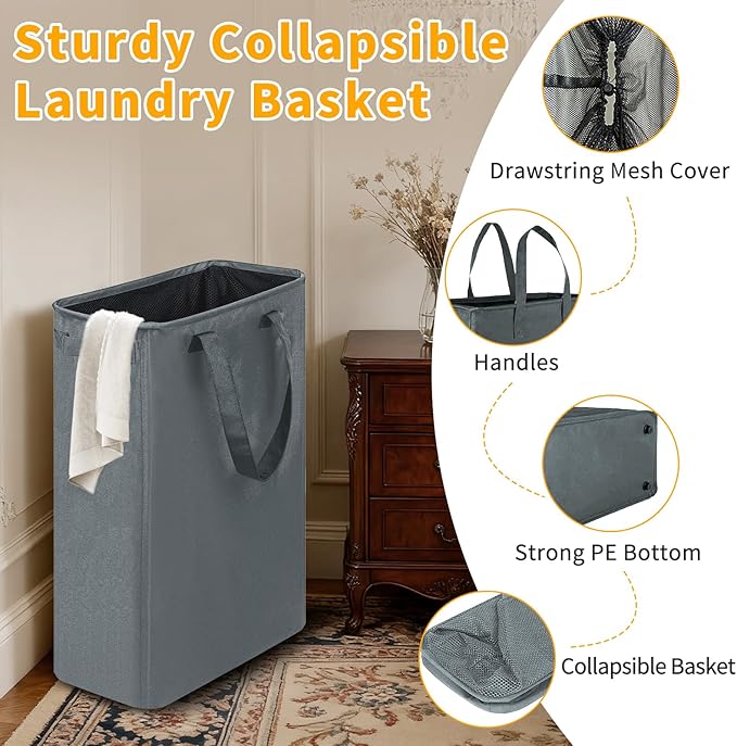 Slim Laundry Hamper, 48L Ultra Thin Collapsible Laundry Basket - Image 3