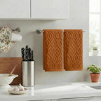 Artoid Mode 2 Pcs Caramel 3D Diamond Grid Jacquard Hand Towels - Image 3