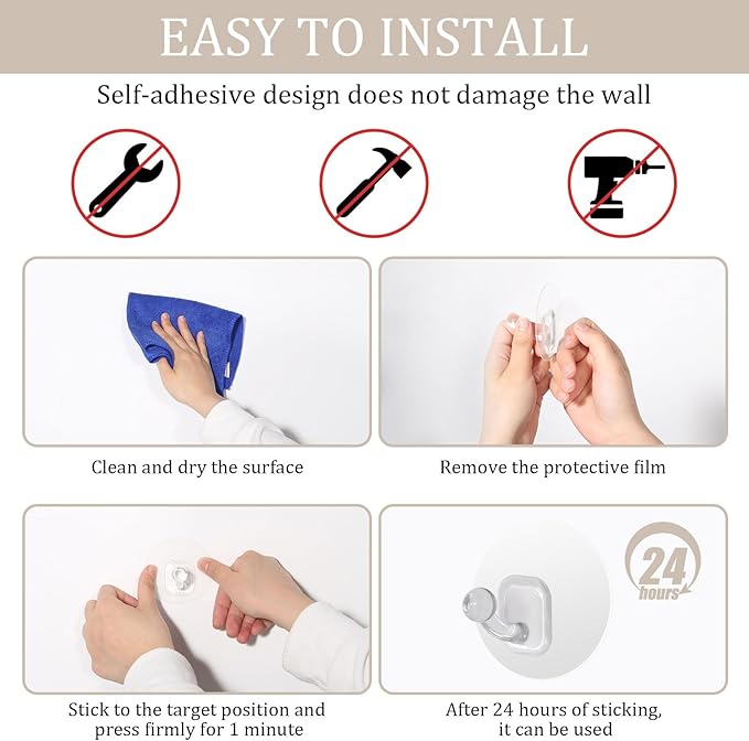 Uten Adhesive Hooks for Hanging 10 Pack, Heavy Duty Wall Hooks 11 lbs, Self - Image 3