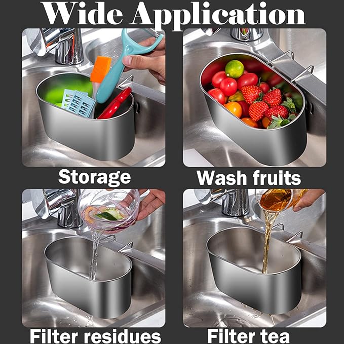 Stainless Steel Sink Drain Strainer Basket, Kitchen Sink Food Waste Filter and - Image 2
