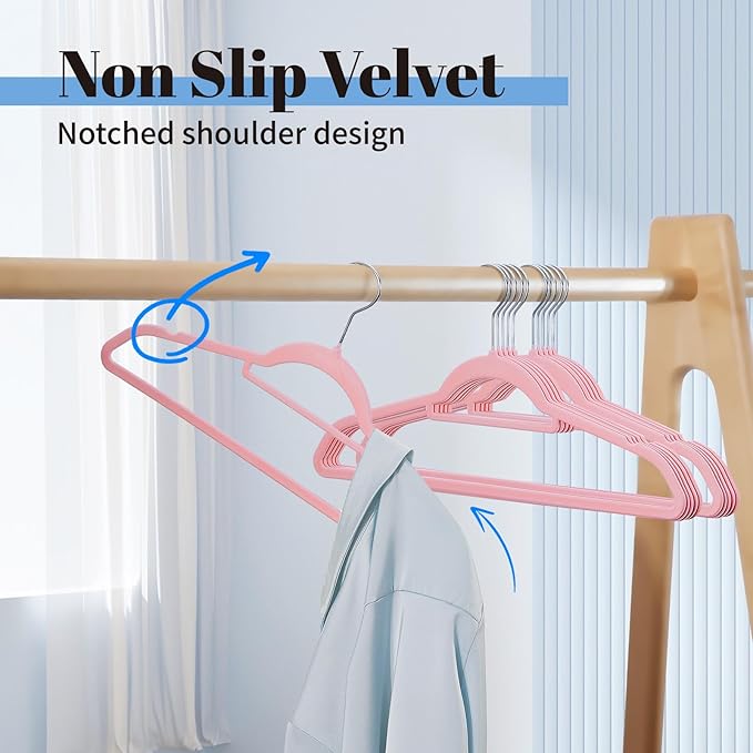 Smartor Pink Velvet Hangers 60 Pack, Space Saving Clothes Hangers - Image 2