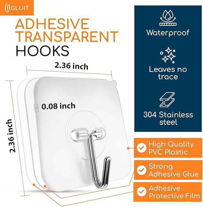 GLUIT Adhesive Wall Hooks for Hanging Heavy Duty 22 lbs Hooks for Walls No - Image 3