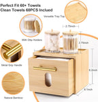 Face Towels Holder with 60 XL Towels, Disposable Towelettes Bamboo Box Cotton - Image 2